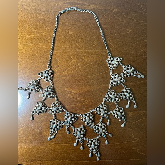 Antique Victorian faceted 900 silver filigree cleopatra bib festoon necklace - Picture 3 of 8